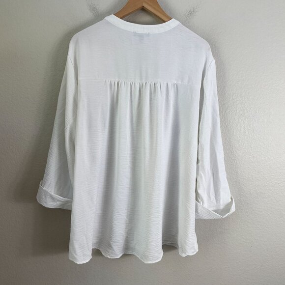 Cocomo Woman Plus 3X White Heart Print Tunic Top Blouse Roll Tab Sleeve Shirt - Picture 11 of 12